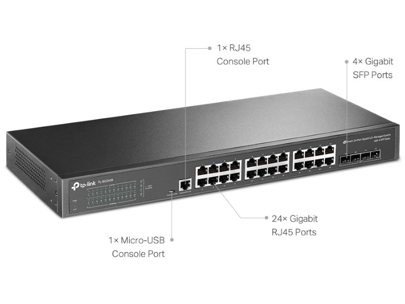 TP-Link TL-SG3428 - JetStream™ Conmutador gestionado Gigabit L2+ de 24 puertos con 4 ranuras SFP