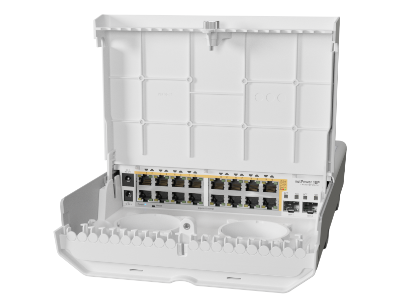 Mikrotik netPower 16P - Cloud Router Switch Exterior 16 puertos Gigabit Ethernet PoE+ 2 slots SFP+ 10G RouterOS L5