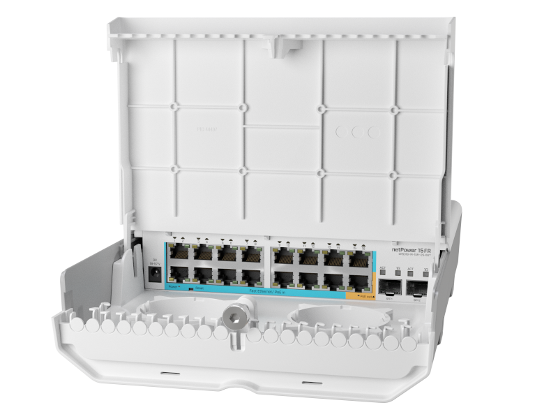 Mikrotik netPower 15FR - Cloud Router Switch Exterior 15 puertos fast ethernetPoE pasivo 2 slots SFP RouterOS L5
