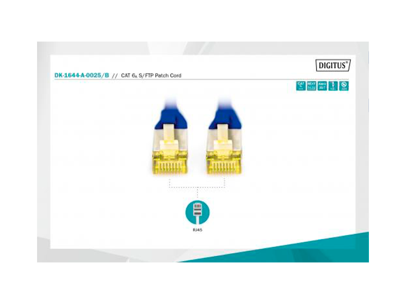 Cable de conexión Digitus CAT 6A S-FTP, Cu, LSZH AWG 26/7, longitud 0,25 m, color azul