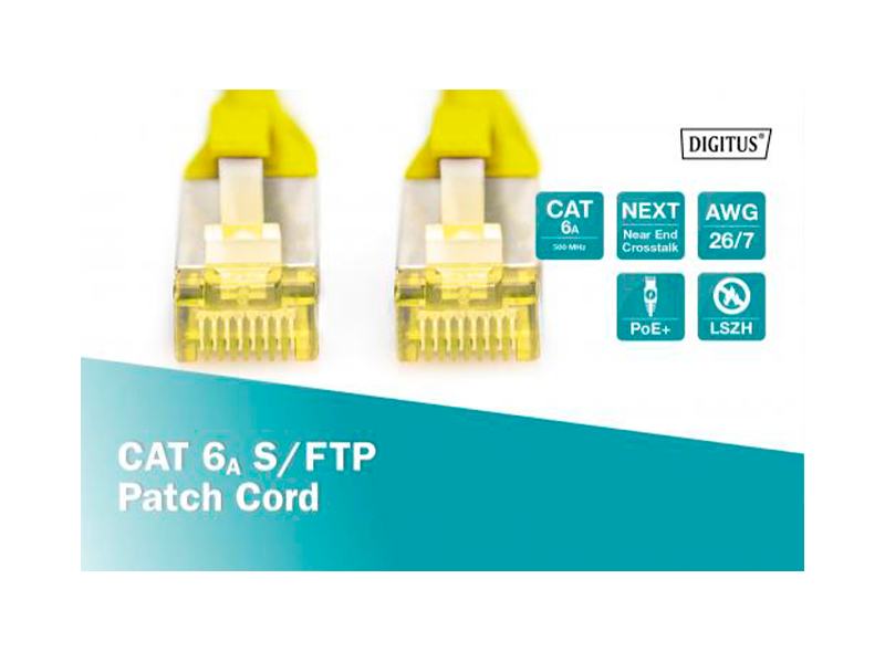 Cable de conexión Digitus CAT 6A S-FTP, Cu, LSZH AWG 26/7, longitud 0,25 m, color amarillo