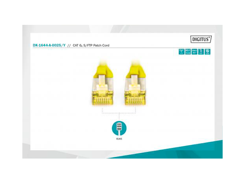 Cable de conexión Digitus CAT 6A S-FTP, Cu, LSZH AWG 26/7, longitud 0,25 m, color amarillo