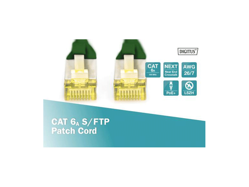 Digitus CAT 6A S-FTP cable de conexión, Cu, LSZH AWG 26/7, longitud 0,5 m, color verde