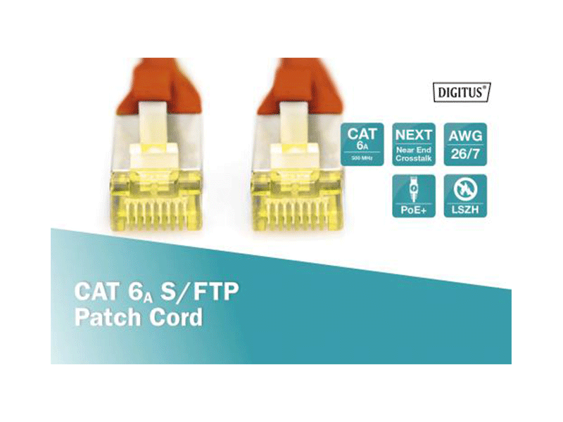 Digitus CAT 6A S-FTP cable de conexión, Cu, LSZH AWG 26/7, longitud 0,5 m, color rojo