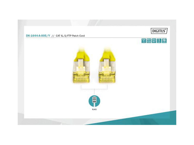 Digitus CAT 6A S-FTP cable de conexión, Cu, LSZH AWG 26/7, longitud 0,5 m, color amarillo