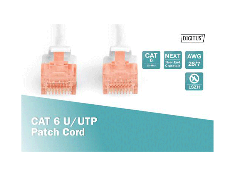 DIGITUS DK-1617-005/WH Cable de conexión CAT 6 U-UTP, Cu, LSZHAWG 26/7, longitud 0,50 m, color blanco