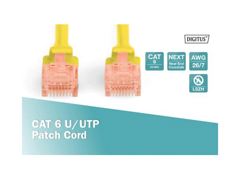 DIGITUS DK-1617-005/Y Cable de conexión CAT 6 U-UTP, Cu, LSZHAWG 26/7, longitud 0,50 m, color amarillo