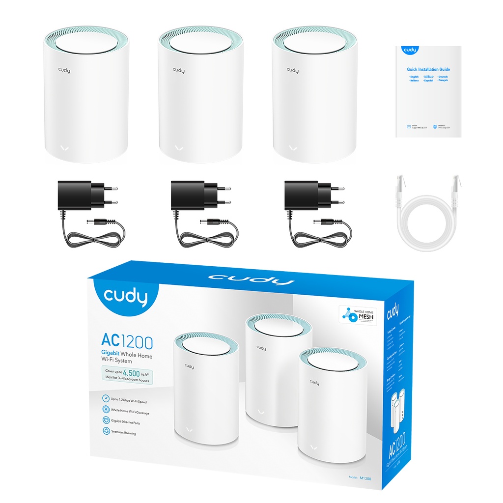 CUDY M1300 3 Pack - AC1200 Wi-Fi Mesh Solution 3-Pack