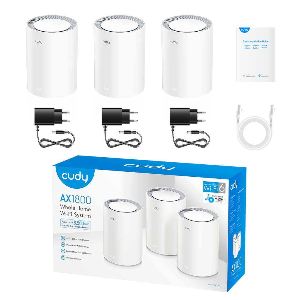 CUDY M1800 3 Pack - AX1800 Wi-Fi 6 Mesh Solution 3-Pack