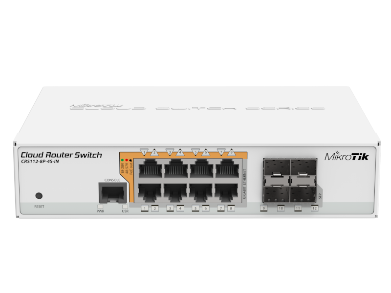 Mikrotik CRS112-8P-4S-IN - Cloud Router Indoor Switch 8 ports Gigabit PoE+ ethernet 4 SFP slots RouterOS L5