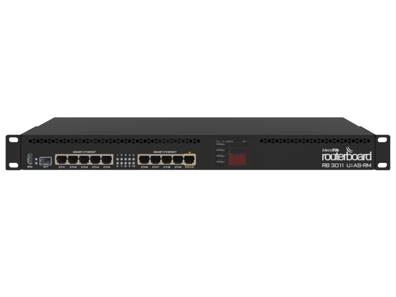 Mikrotik Routerboard RB3011UiAS-RM - Rack Router with 10 gigabit RJ45 and 1 SFP, RouterOS L5