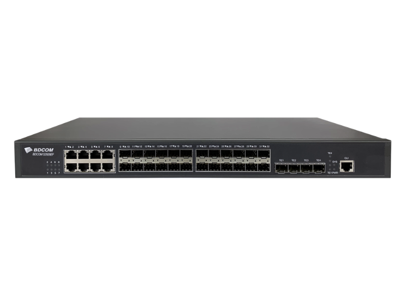 BDCOM S2900-24S8C4X-2AC - Switch óptico Ethernet  24 puertos GE, 4 p. 10GE (1 p. de consola, 16 p. GE SFP, 8 p. GE TX/SFP combo, 4 p. GE/10GE SFP+, doble FA AC220V
