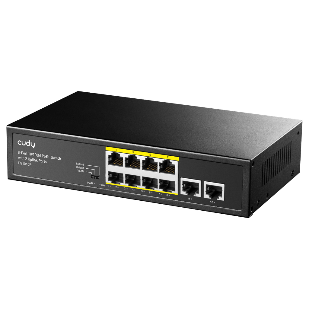CUDY FS1010P - Switch fast ethernet 8 puertos PoE+ 120w y 2 puertos Uplink