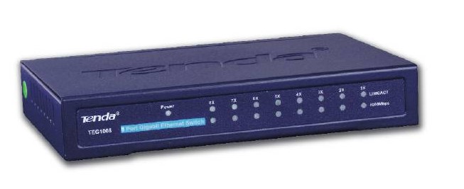 TENDA TEG1008 Gigabit Switch 8 Puertos 10/100/1000 Mbps, caja metal sobremesa