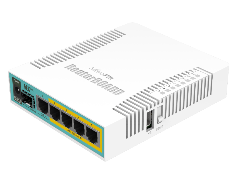 Mikrotik RB960PGS - Router hEX PoE con 5 RJ45 gigabit (4 PoE+), 1 SFP, 1 USB, RouterOS L4