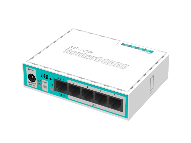 Mikrotik RB750r2 - Router hEX lite interior 5 puertos fast ethernet RouterOS L4