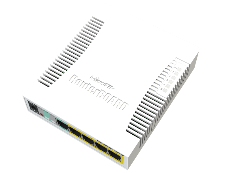 Mikrotik RB260GSP - Cloud Smart Swicth 1 RJ45 gigabit, 4 RJ45 gigabitPoE pasivo, 1 SFP SwOS